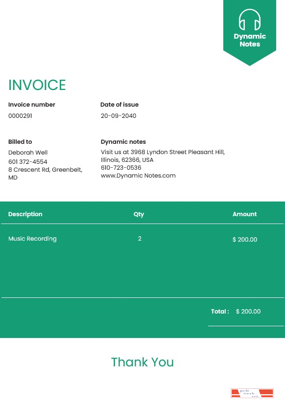 Music Production Invoice Template PSD template